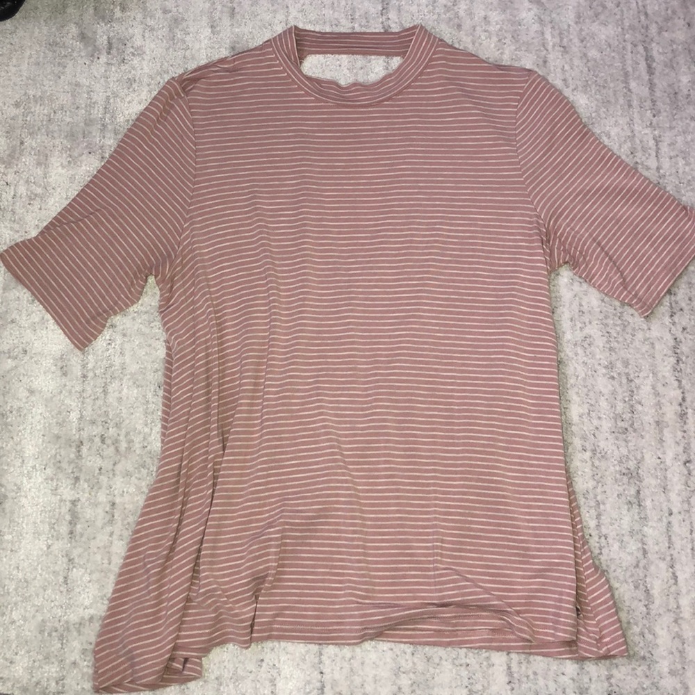 Pink and white striped short sleeve shirt